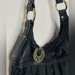 AUTHENTIC Vintage Fendi Chef Zucca Logo Jacquard Hobo Bag Black GoldHardware Y2K